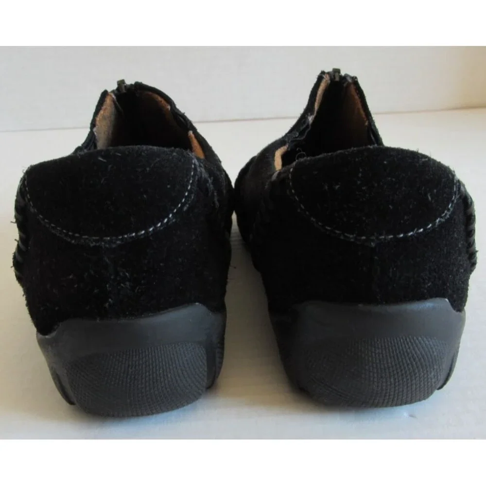 Natural Soul Black RIGG Slip On Front Zip Suede Leather Comfort Loafer Size 8M